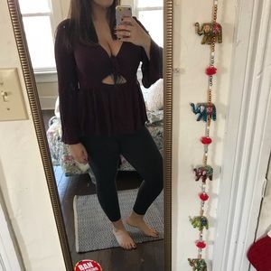 Purple American Eagle tie front shirt